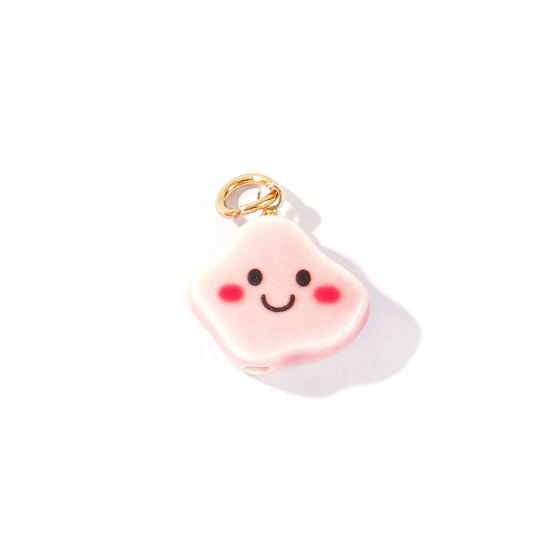 Picture of 2 PCs Ceramic & Brass Weather Collection Charms Wholesale 18K Gold Plated Pink Cloud Double Sided 23mm x 17mm