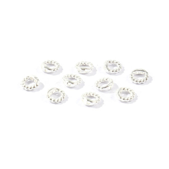 Picture of 20 PCs Brass End Caps For Necklace Bracelet Jewelry Making Wholesale 925 Sterling Silver Plated Engraving 5mm Dia