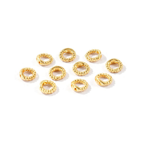 Picture of 20 PCs Brass End Caps For Necklace Bracelet Jewelry Making Wholesale 18K Real Gold Plated Engraving 5mm Dia