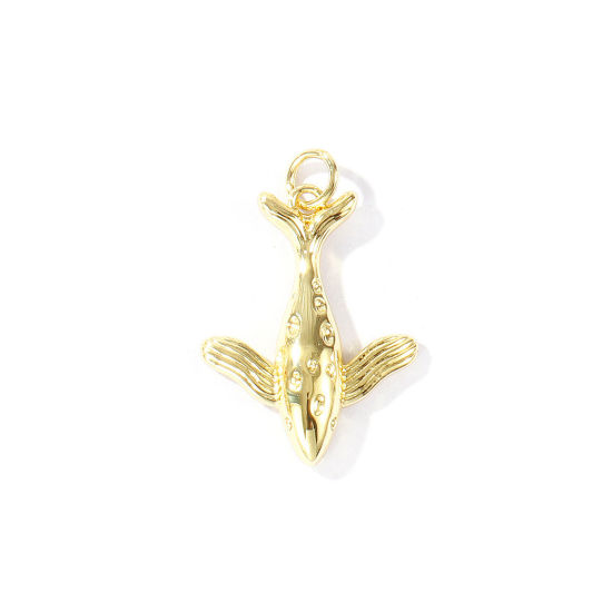 Bild von 2 Stück Umweltfreundlich Messing Ozean Schmuck Charms Großhandel 18K Echtgold plattiert Wal 26mm x 17mm