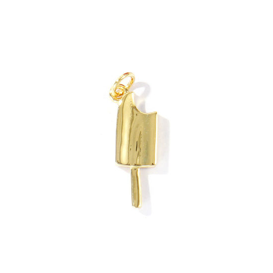 Bild von 2 Stück Umweltfreundlich Messing Charms Großhandel 18K Echtgold plattiert Eis am Stiel 24mm x 8mm