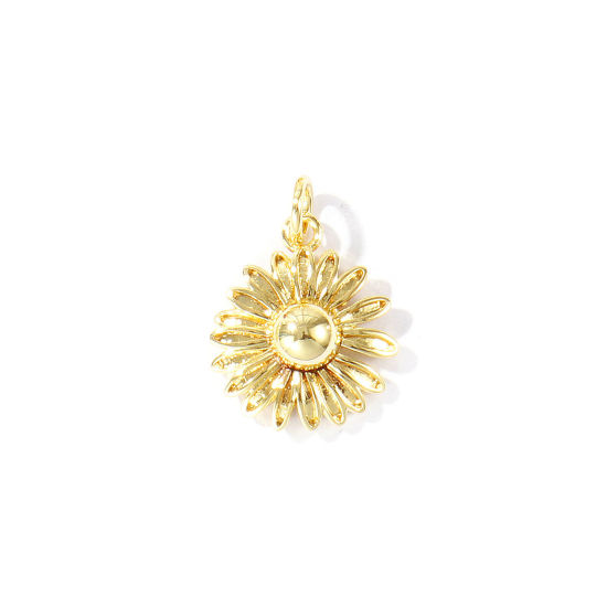 Bild von 2 Stück Umweltfreundlich Messing Charms Großhandel 18K Echtgold plattiert Gänseblümchen 19mm x 13.5mm