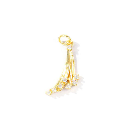 Bild von 2 Stück Umweltfreundlich Messing Galaxis Charms Großhandel 18K Echtgold plattiert Meteor Klar Kubischer Zirkon 24mm x 11mm