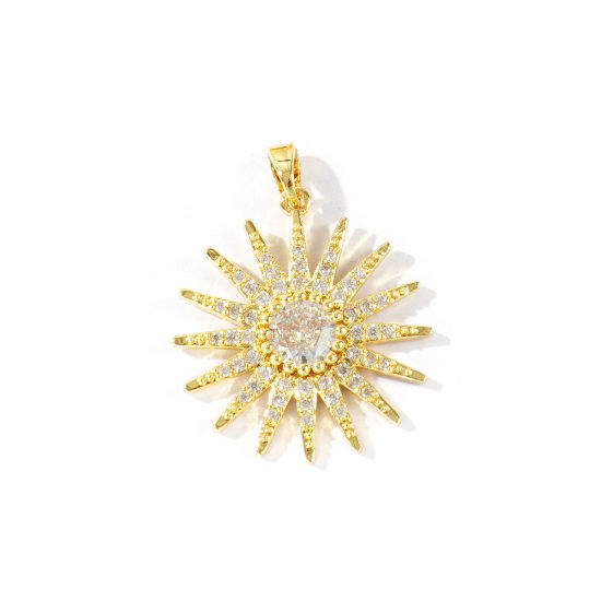 Image de 1 Pièce Pendentifs En Gros Galaxie en Laiton Plaqué Or 18K Soleil à Zircone Cubique Clair 3cm x 2.3cm
