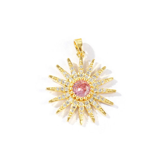 Image de 1 Pièce Pendentifs En Gros Galaxie en Laiton Plaqué Or 18K Soleil à Strass Rose à Zircone Cubique Clair 3cm x 2.3cm