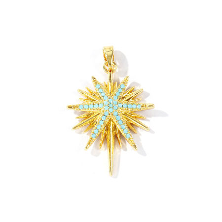 Bild von 2 Stück Messing Galaxis Anhänger Großhandel 18K Vergoldet Stern Blau Kubischer Zirkon 3.2cm x 2.1cm
