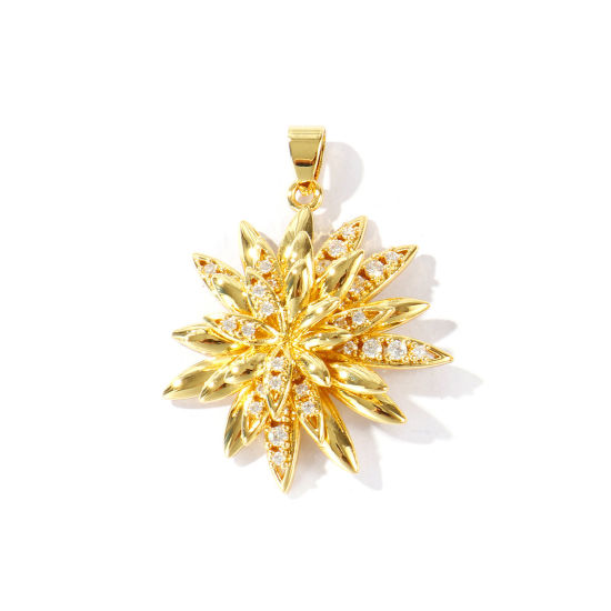 Bild von 1 Stück Messing Anhänger Großhandel 18K Vergoldet Blumen Klar Kubischer Zirkon 4cm x 3cm
