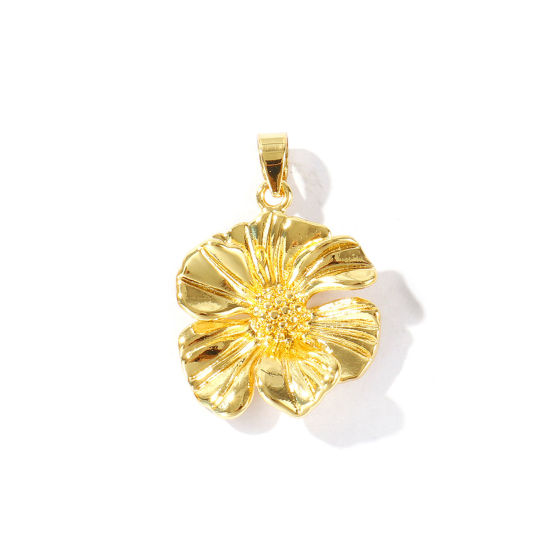 Bild von 1 Stück Messing Anhänger Großhandel 18K Vergoldet Blumen 3.3cm x 2.2cm