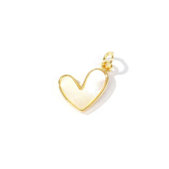 Immagine di 1 Pz Conchiglie Naturali & Ottone San Valentino Ciondoli All'Ingrosso Placcato Oro 18K Bianco Cuore 18mm x 15mm