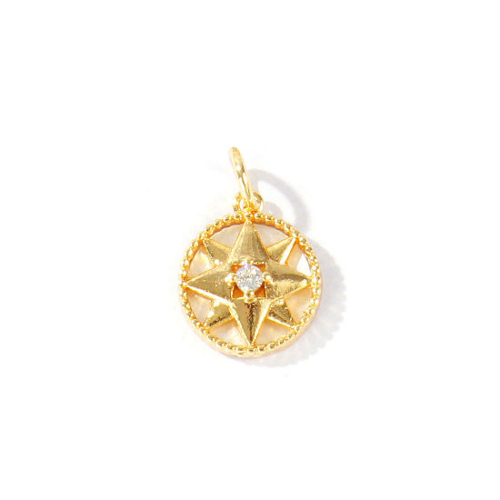Immagine di 1 Pz Conchiglie Naturali & Ottone Galassia Ciondoli All'Ingrosso Placcato Oro 18K Tondo Stella 16mm x 11mm