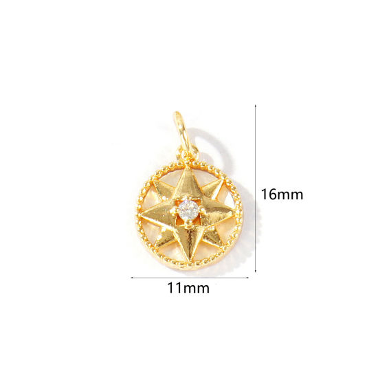 Immagine di 1 Pz Conchiglie Naturali & Ottone Galassia Ciondoli All'Ingrosso Placcato Oro 18K Tondo Stella 16mm x 11mm