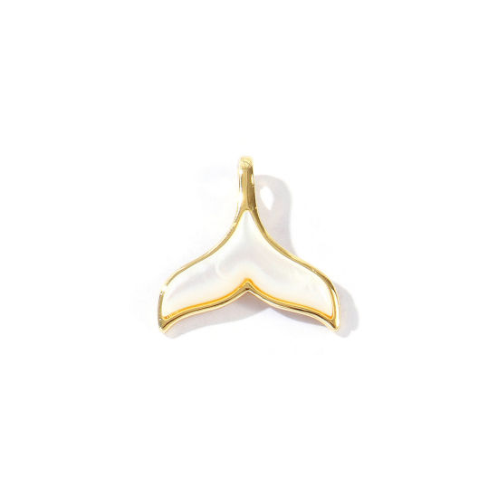 Immagine di 1 Pz Conchiglie Naturali & Ottone Ciondoli All'Ingrosso Placcato Oro 18K Bianco Fishtail 17.5mm x 17.5mm