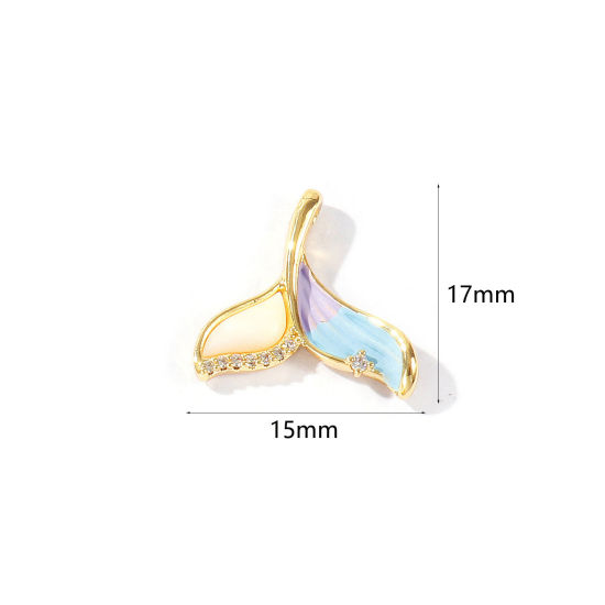 Immagine di 1 Pz Conchiglie Naturali & Ottone Ciondoli All'Ingrosso Placcato Oro 18K Multicolore Fishtail Pittura Trasparente Cubic Zirconiae 17mm x 15mm