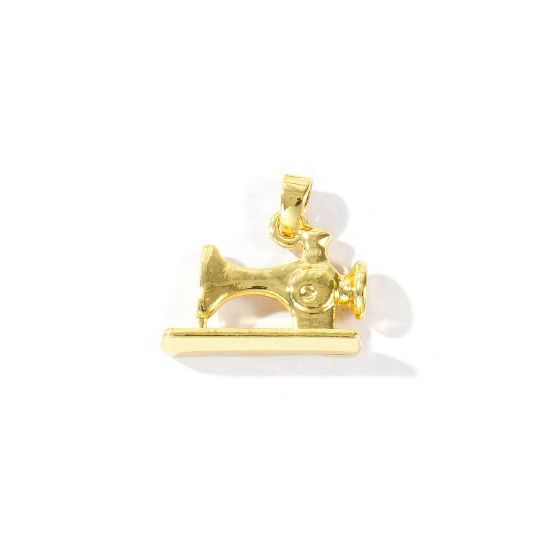 Immagine di 2 Pz Ecologico Ottone Ciondoli Pendenti All'Ingrosso 18K Vero Oro Placcato Macchina da Cucire 3D 19mm x 18mm