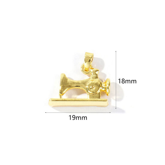 Immagine di 2 Pz Ecologico Ottone Ciondoli Pendenti All'Ingrosso 18K Vero Oro Placcato Macchina da Cucire 3D 19mm x 18mm