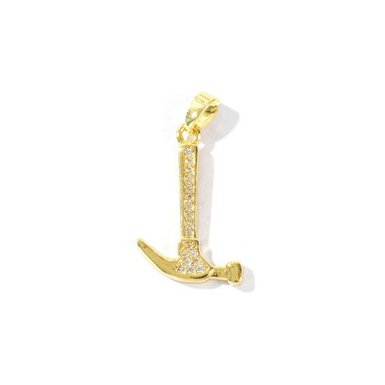 Immagine di 2 Pz Ecologico Ottone Ciondoli Pendenti All'Ingrosso 18K Vero Oro Placcato Martello Micro Spianare Trasparente Cubic Zirconiae 26mm x 14mm