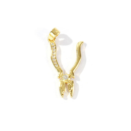 Immagine di 2 Pz Ecologico Ottone Ciondoli Pendenti All'Ingrosso 18K Vero Oro Placcato Pinze Micro Spianare Trasparente Cubic Zirconiae 27mm x 13mm