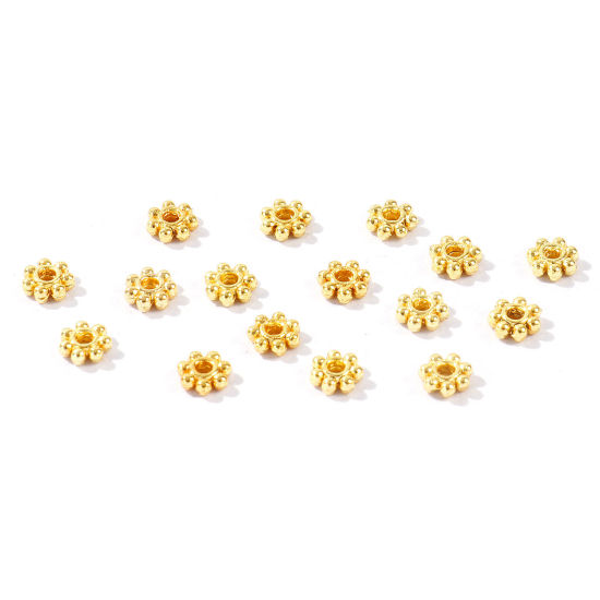 Imagen de 50 Unidades Latón Perlas Espaciadoras para Hacer Pulseras DIY Hallazgos para Hacer Joyas Al Por Mayor 18K Oro Real Chapado Flor 4mm Diámetro