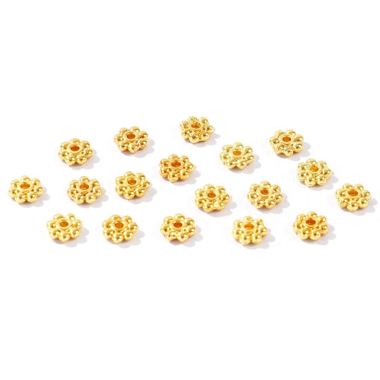 Imagen de 50 Unidades Latón Perlas Espaciadoras para Hacer Pulseras DIY Hallazgos para Hacer Joyas Al Por Mayor 18K Oro Real Chapado Flor 5mm Diámetro