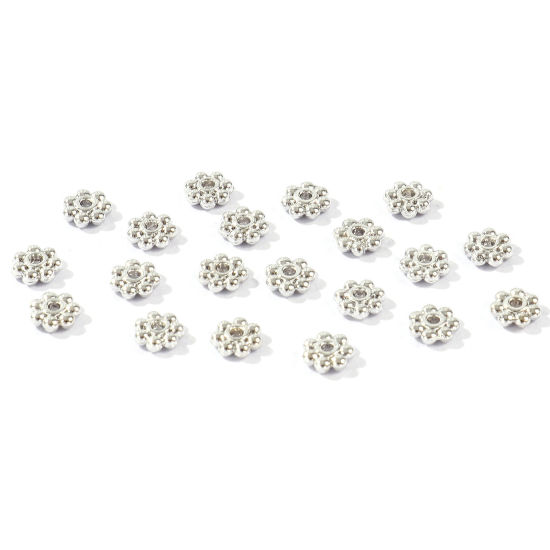 Imagen de 50 Unidades Latón Perlas Espaciadoras para Hacer Pulseras DIY Hallazgos para Hacer Joyas Al Por Mayor Platino Real Chapado Flor 5mm Diámetro