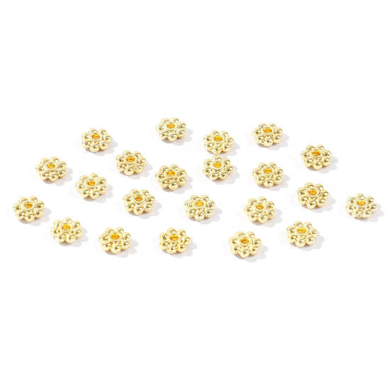 Imagen de 50 Unidades Latón Perlas Espaciadoras para Hacer Pulseras DIY Hallazgos para Hacer Joyas Al Por Mayor 14K Oro Real Chapado Flor 5mm Diámetro