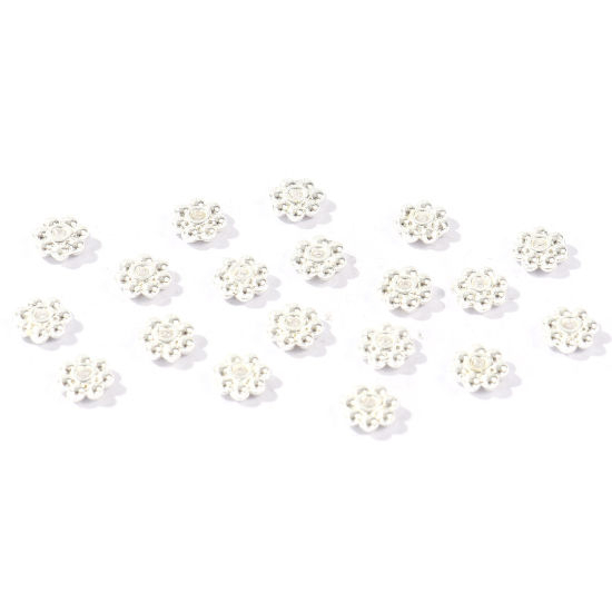 Imagen de 50 Unidades Latón Perlas Espaciadoras para Hacer Pulseras DIY Hallazgos para Hacer Joyas Al Por Mayor Chapado en Plata de Ley 925 Flor 5mm Diámetro, Agujero: Aprox 1mm