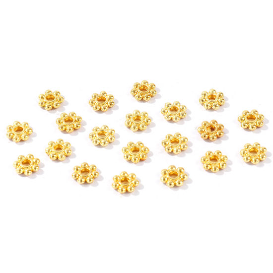 Imagen de 50 Unidades Latón Perlas Espaciadoras para Hacer Pulseras DIY Hallazgos para Hacer Joyas Al Por Mayor 18K Oro Real Chapado Flor 6mm Diámetro