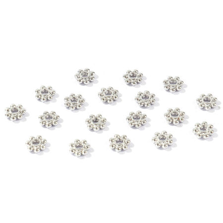 Imagen de 50 Unidades Latón Perlas Espaciadoras para Hacer Pulseras DIY Hallazgos para Hacer Joyas Al Por Mayor Platino Real Chapado Flor 6mm Diámetro