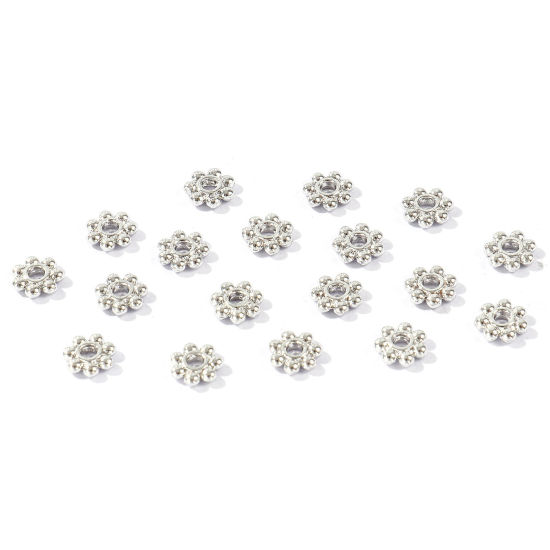 Imagen de 50 Unidades Latón Perlas Espaciadoras para Hacer Pulseras DIY Hallazgos para Hacer Joyas Al Por Mayor Platino Real Chapado Flor 6mm Diámetro