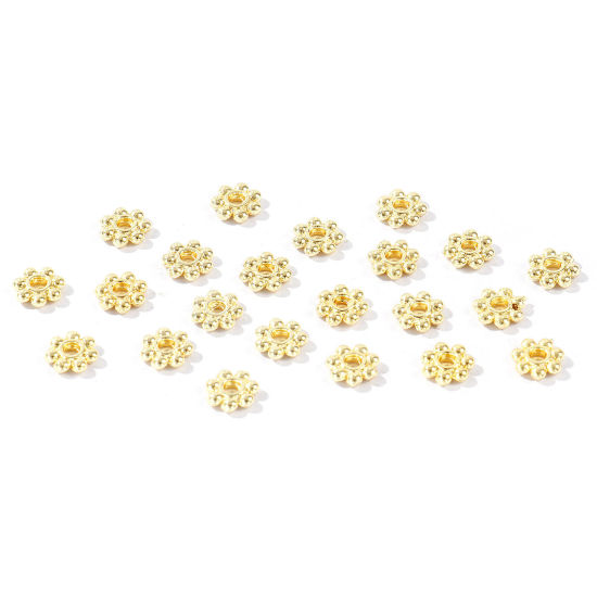 Imagen de 50 Unidades Latón Perlas Espaciadoras para Hacer Pulseras DIY Hallazgos para Hacer Joyas Al Por Mayor 14K Oro Real Chapado Flor 6mm Diámetro