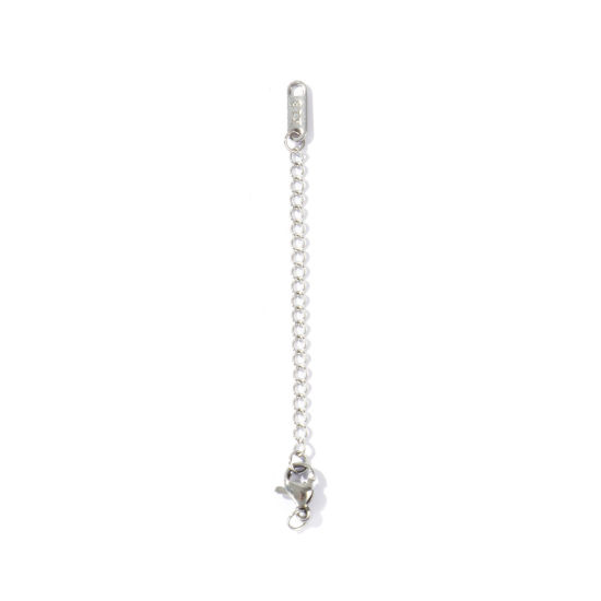 Imagen de 10 Unidades Respetuoso del Medio Ambiente 304 Acero Inoxidable Excensor de Cadena Al Por Mayor Para Pulsera Collar Joyería Tono de Plata Con Broche de Langosta 8cm longitud, 5cm