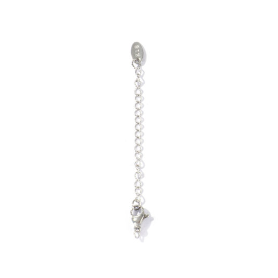 Imagen de 10 Unidades Respetuoso del Medio Ambiente 304 Acero Inoxidable Excensor de Cadena Al Por Mayor Para Pulsera Collar Joyería Tono de Plata Con Broche de Langosta 7.2cm longitud, 5cm