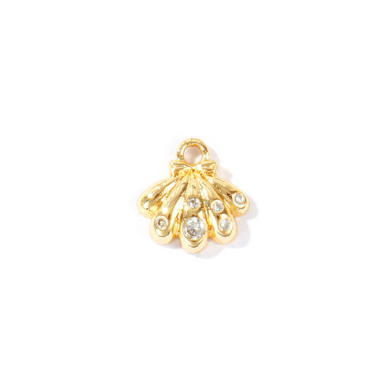 Immagine di 2 Pz Ottone Gioielli Oceanici Ciondoli All'Ingrosso Placcato Oro 18K Conchiglia Mini Trasparente Cubic Zirconiae 10mm x 10mm