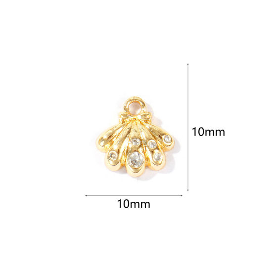 Immagine di 2 Pz Ottone Gioielli Oceanici Ciondoli All'Ingrosso Placcato Oro 18K Conchiglia Mini Trasparente Cubic Zirconiae 10mm x 10mm