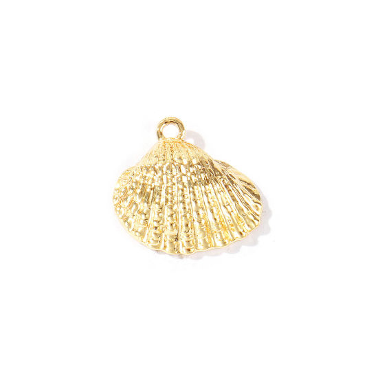 Immagine di 2 Pz Ottone Gioielli Oceanici Ciondoli All'Ingrosso Placcato Oro 18K Conchiglia 3D 14mm x 13.5mm