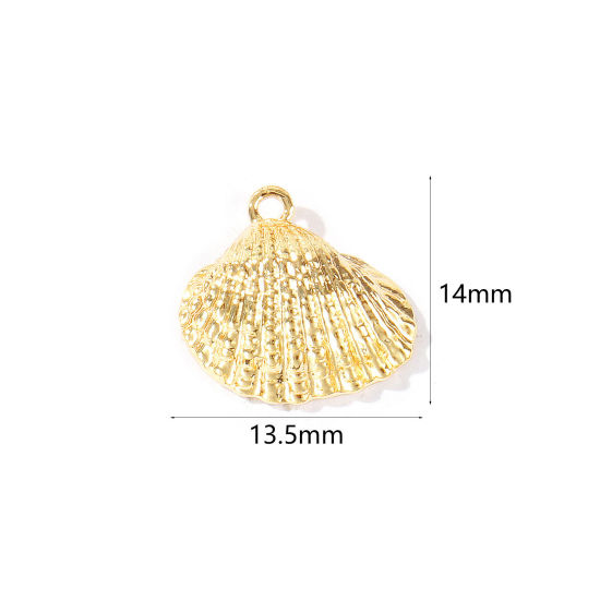 Immagine di 2 Pz Ottone Gioielli Oceanici Ciondoli All'Ingrosso Placcato Oro 18K Conchiglia 3D 14mm x 13.5mm