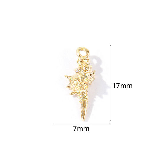 Immagine di 2 Pz Ottone Gioielli Oceanici Ciondoli All'Ingrosso Placcato Oro 18K Conchiglia 3D 17mm x 7mm
