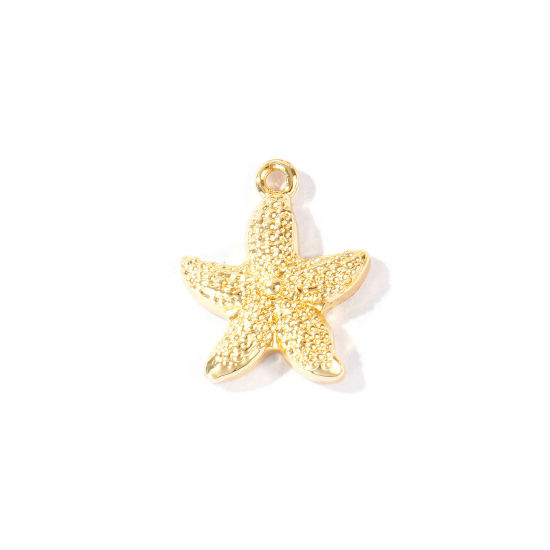 Immagine di 2 Pz Ottone Gioielli Oceanici Ciondoli All'Ingrosso Placcato Oro 18K Stella di Mare 18mm x 15mm
