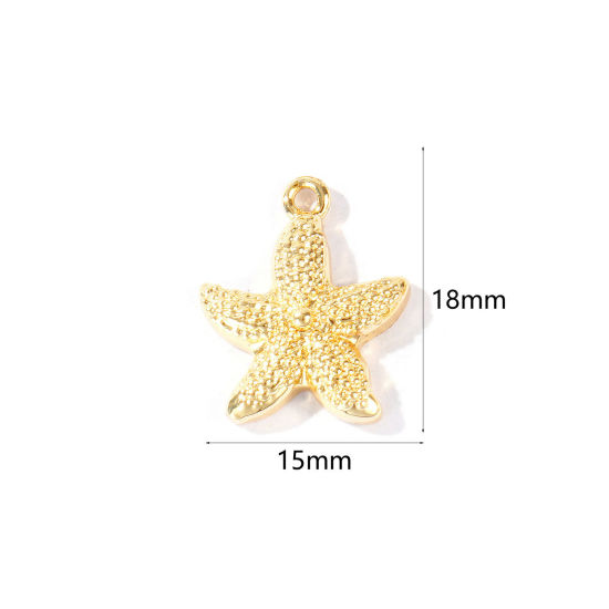 Immagine di 2 Pz Ottone Gioielli Oceanici Ciondoli All'Ingrosso Placcato Oro 18K Stella di Mare 18mm x 15mm