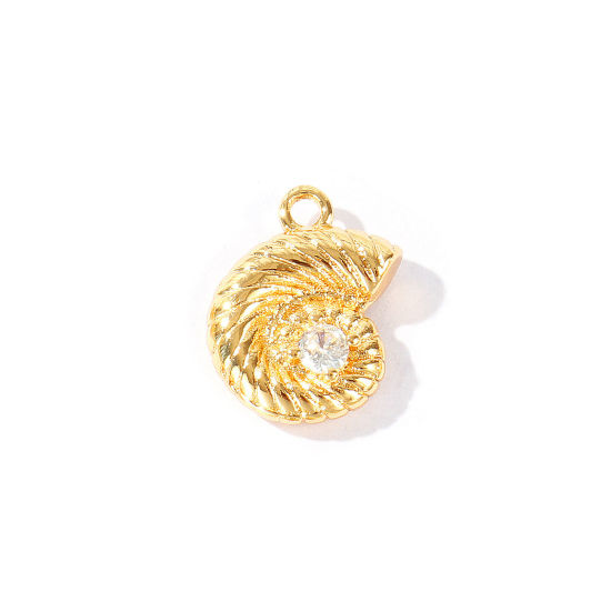 Immagine di 2 Pz Ottone Gioielli Oceanici Ciondoli All'Ingrosso Placcato Oro 18K Conchiglia 3D Trasparente Cubic Zirconiae 15mm x 11mm