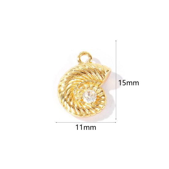 Immagine di 2 Pz Ottone Gioielli Oceanici Ciondoli All'Ingrosso Placcato Oro 18K Conchiglia 3D Trasparente Cubic Zirconiae 15mm x 11mm