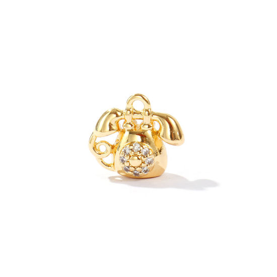 Image de 2 Pcs Breloques En Gros en Laiton Plaqué Or 18K Téléphone 3D à Zircone Cubique Clair 13mm x 11.5mm