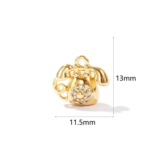 Image de 2 Pcs Breloques En Gros en Laiton Plaqué Or 18K Téléphone 3D à Zircone Cubique Clair 13mm x 11.5mm