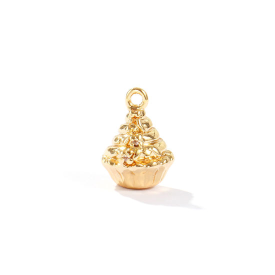 Image de 2 Pcs Breloques En Gros en Laiton Plaqué Or 18K Gâteau 3D 15mm x 11mm