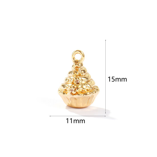 Image de 2 Pcs Breloques En Gros en Laiton Plaqué Or 18K Gâteau 3D 15mm x 11mm