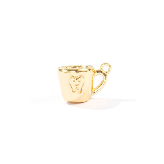 Image de 2 Pcs Breloques En Gros en Laiton Plaqué Or 18K Tasse 3D 14mm x 10mm