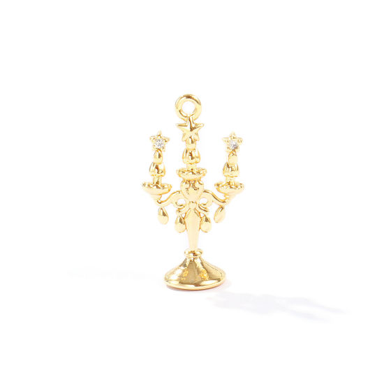 Image de 2 Pcs Breloques En Gros en Laiton Plaqué Or 18K Chandelier 3D à Zircone Cubique Clair 23mm x 12mm