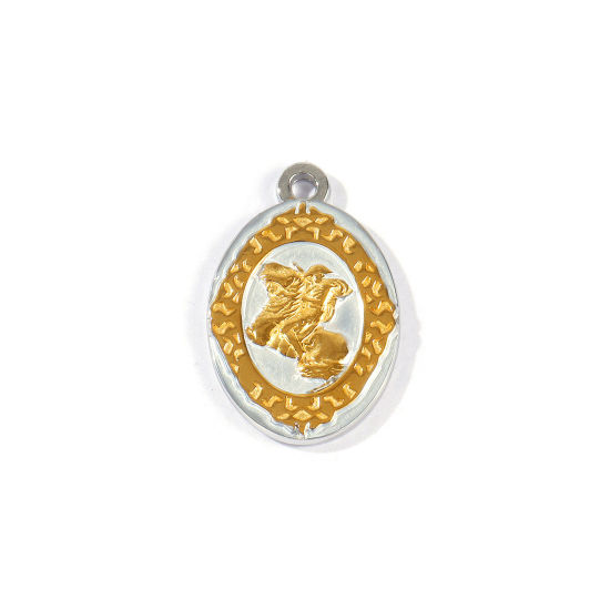Picture of 2 PCs Eco-friendly PVD 304 Stainless Steel Charms Wholesale 18K Real Gold Plated & Silver Tone Oval Portrait Of Napoleon Two Tone 29mm x 19mm