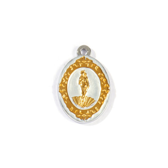 Picture of 2 PCs Eco-friendly PVD 304 Stainless Steel Charms Wholesale 18K Real Gold Plated & Silver Tone Oval Portrait Of The Goddess Venus Two Tone 29mm x 19mm