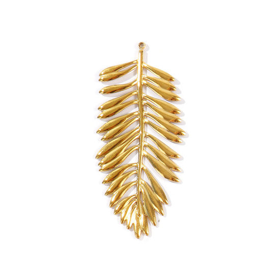 Immagine di 2 Pz PVD Ecologica 304 Acciaio Inossidabile Ciondoli Pendenti All'Ingrosso Placcato Oro 18K Foglia 61mm x 27mm
